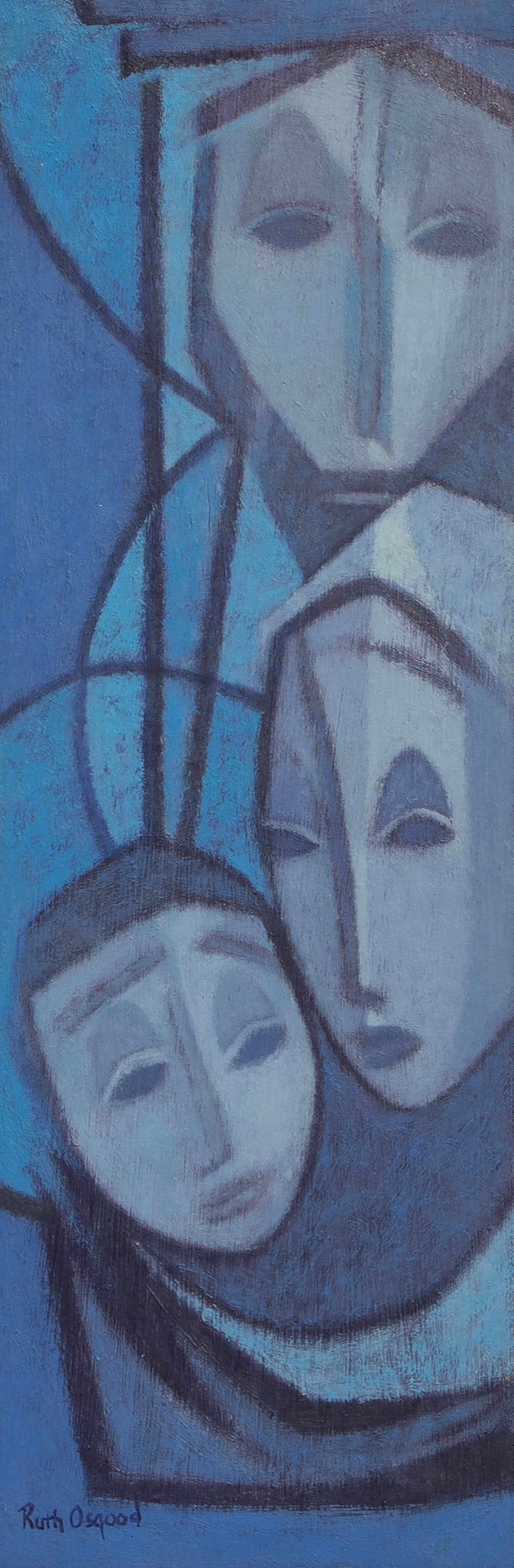 Ruth Osgood (1920-2003) California: THE FAMILY; oil painting on board, signed lower left, 16 x 5.25?, frame 24 x 13.50 x 1.50?. Purchased from Cowie Galleries, Los Angeles. From the Brattleboro Museum & Art Center, Vermont.