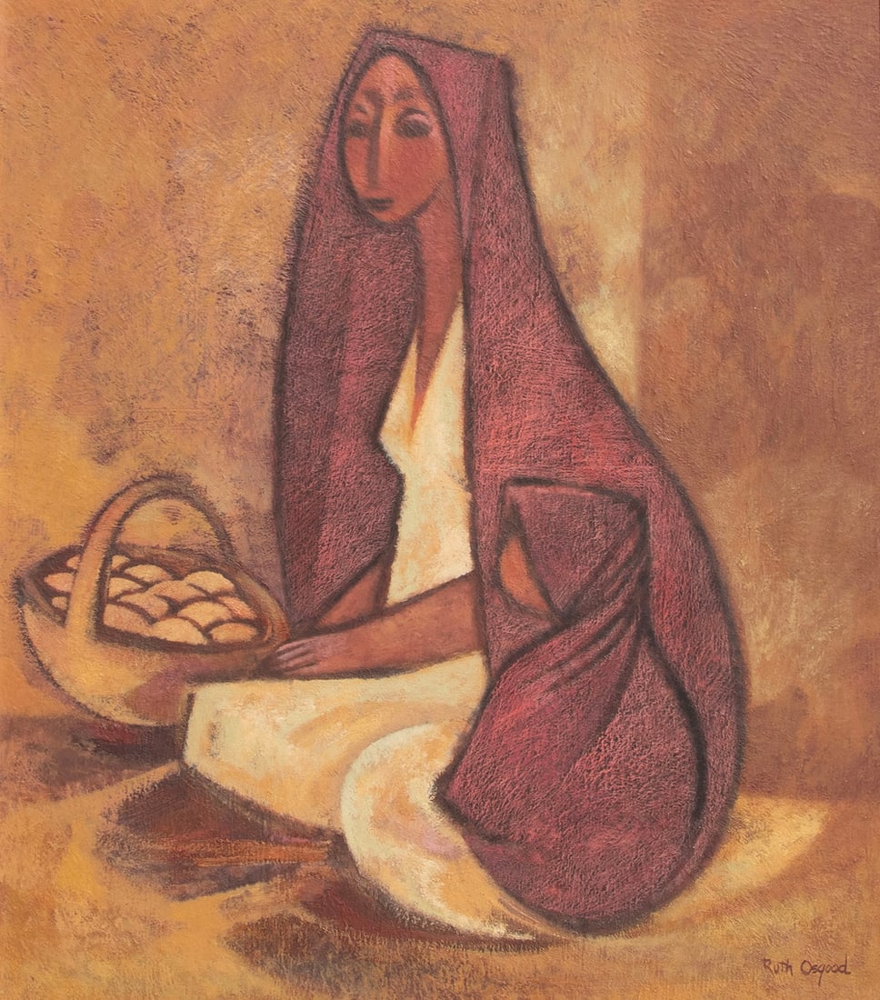 Ruth Osgood (1920-2003) California: RED REBOSAS oil painting on board, signed lower right, 21 x 18.50?, frame 29 x 26.25?. Purchased from Cowie Galleries, Los Angeles. From the Brattleboro Museum & Art Center, Vermont.
