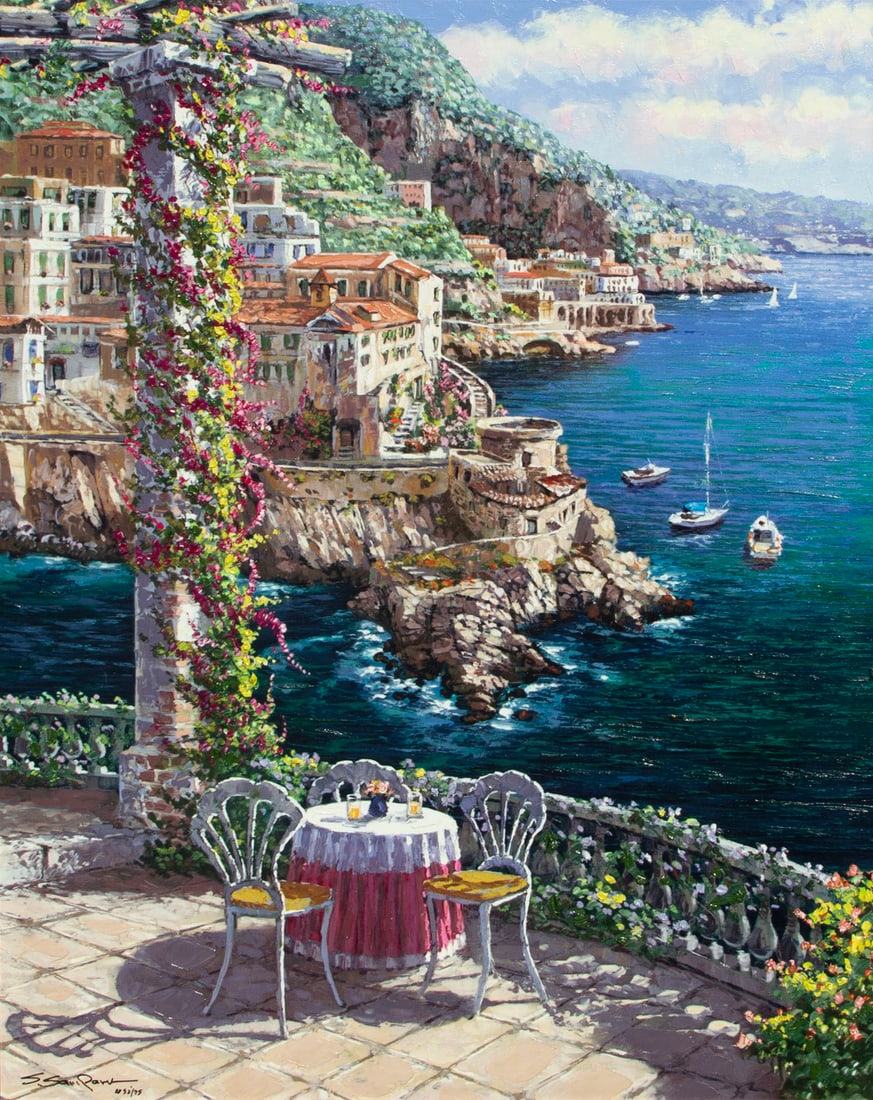 Sung Sam Park (b. 1949) Korea: AMALFI VISTA, 2003, deluxe color screenprint on canvas, signed and numbered AP (artist?s proof) 52/75 in ink lower left, copyright stamp on verso, Soho Editions Inc., 30 x 24?, frame 38.50 x 32.50 x 2