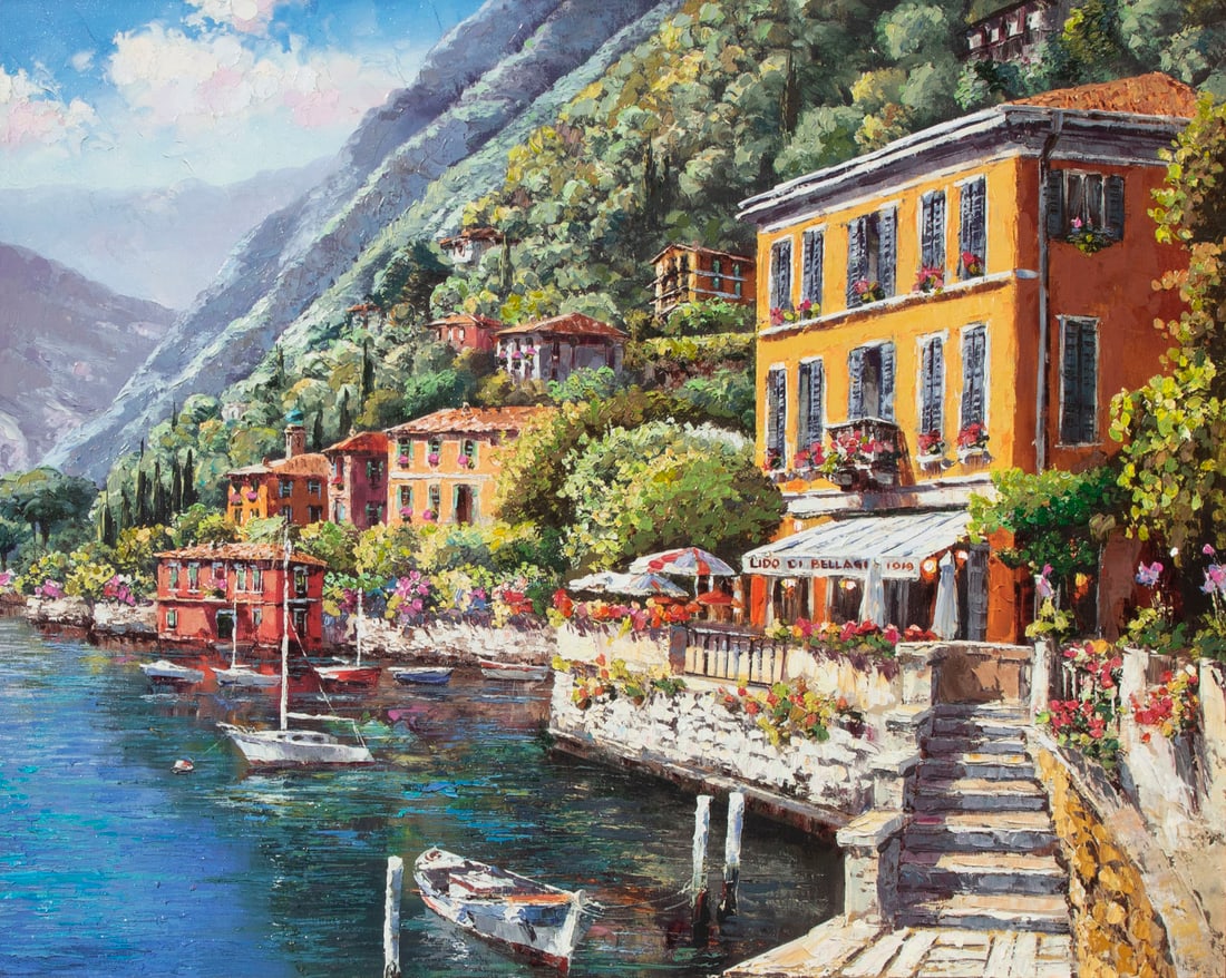Sung Sam Park (b. 1949) Korea: LAKE COMO, 2009, deluxe hand-embellished color giclee on canvas, numbered AP (artist?s proof) 1/50 on right side of stretcher bar, 24 x 30?, frame 27.75 x 34?, with Soho Editions New York certificate