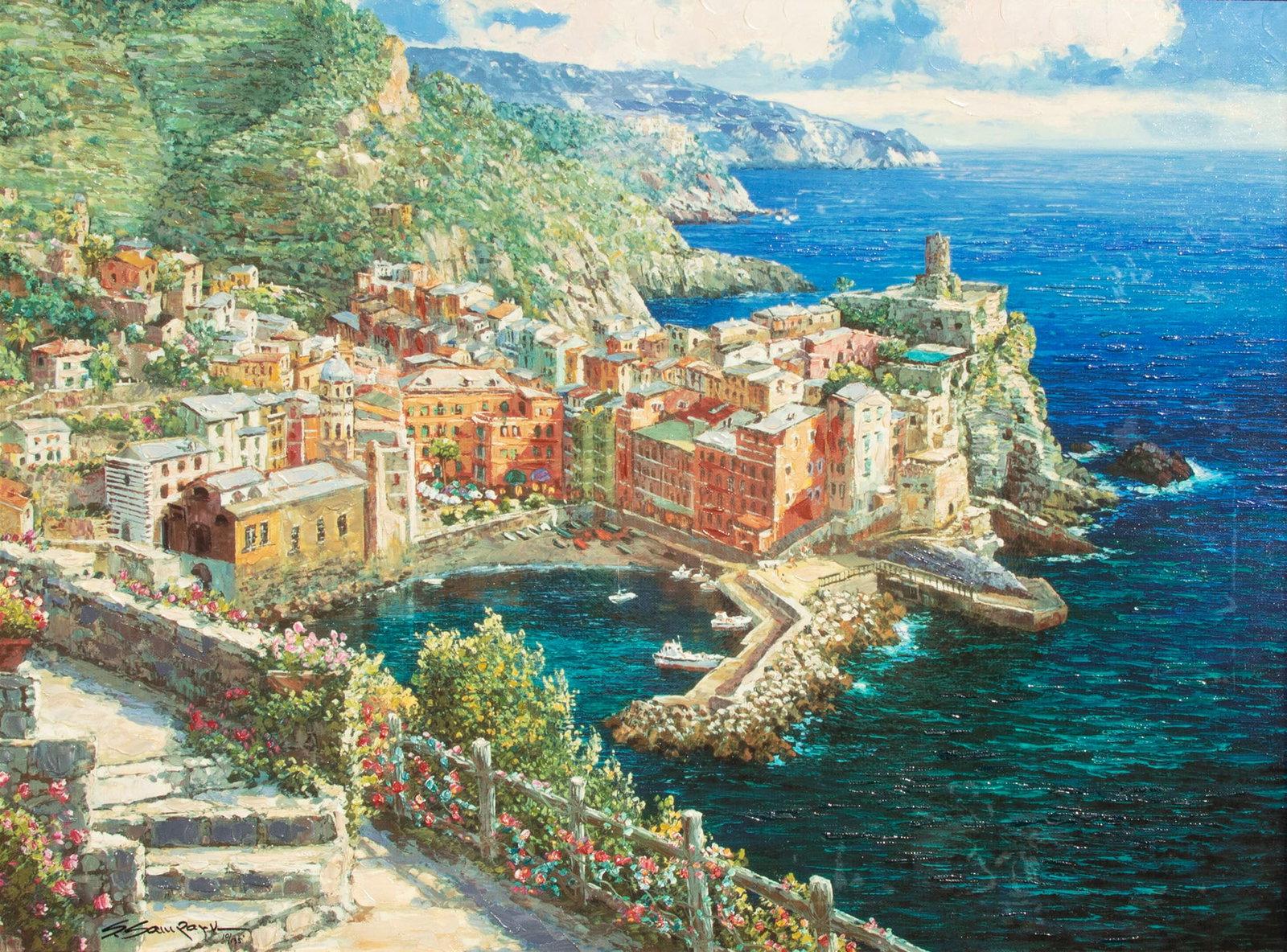 Sung Sam Park (b. 1949) Korea: VERNAZZA, 2003, deluxe color giclee on canvas, signed and numbered 10/135 in ink lower left, Soho Editions New York, 24 x 32?, frame 32.50 x 40.50? x 2.50?, with certificate of authenticity.