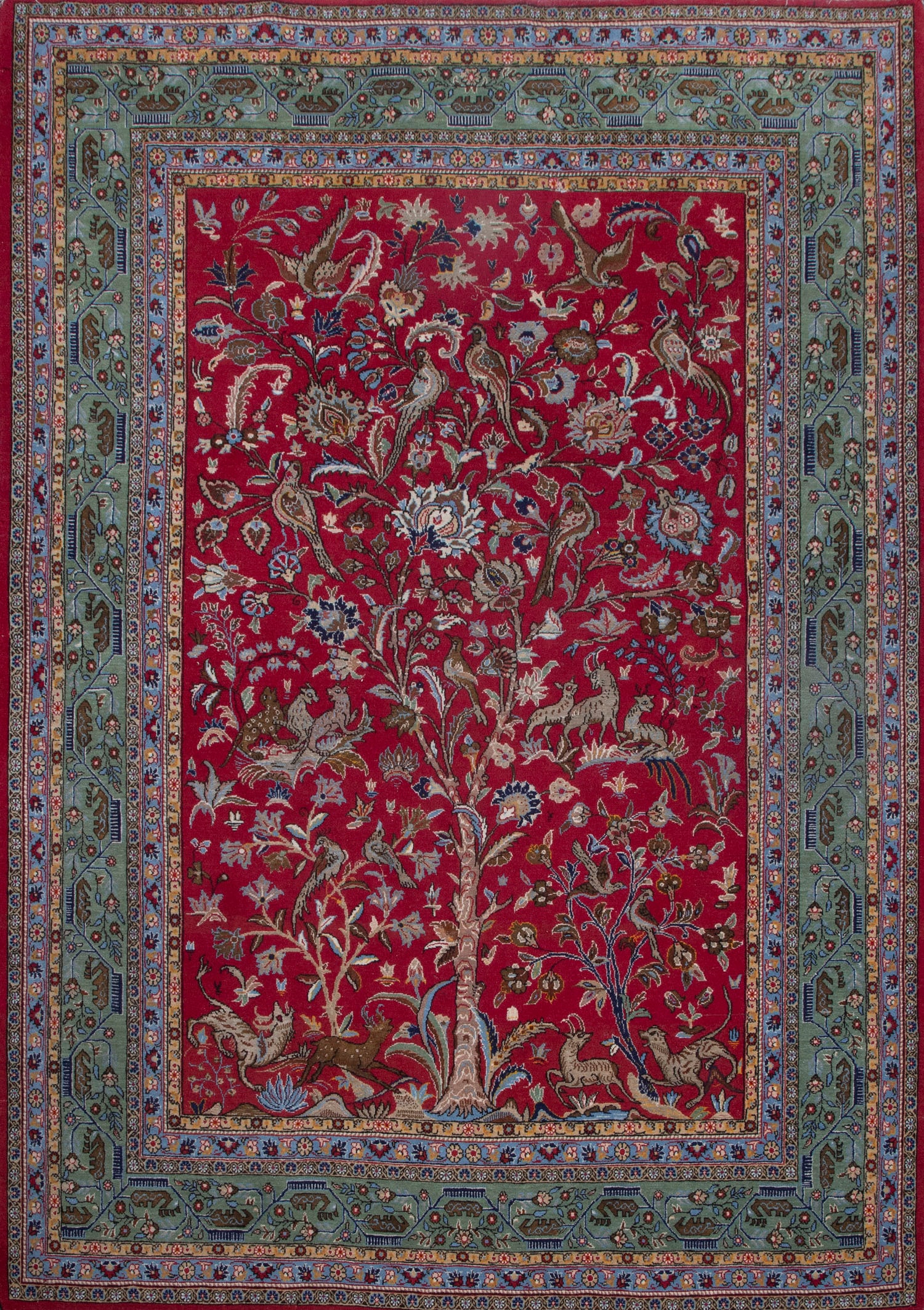 Persian Rug: TREE OF LIFE, woven rug with vibrant colors, 54 x 82?, fringe intact on one end.
