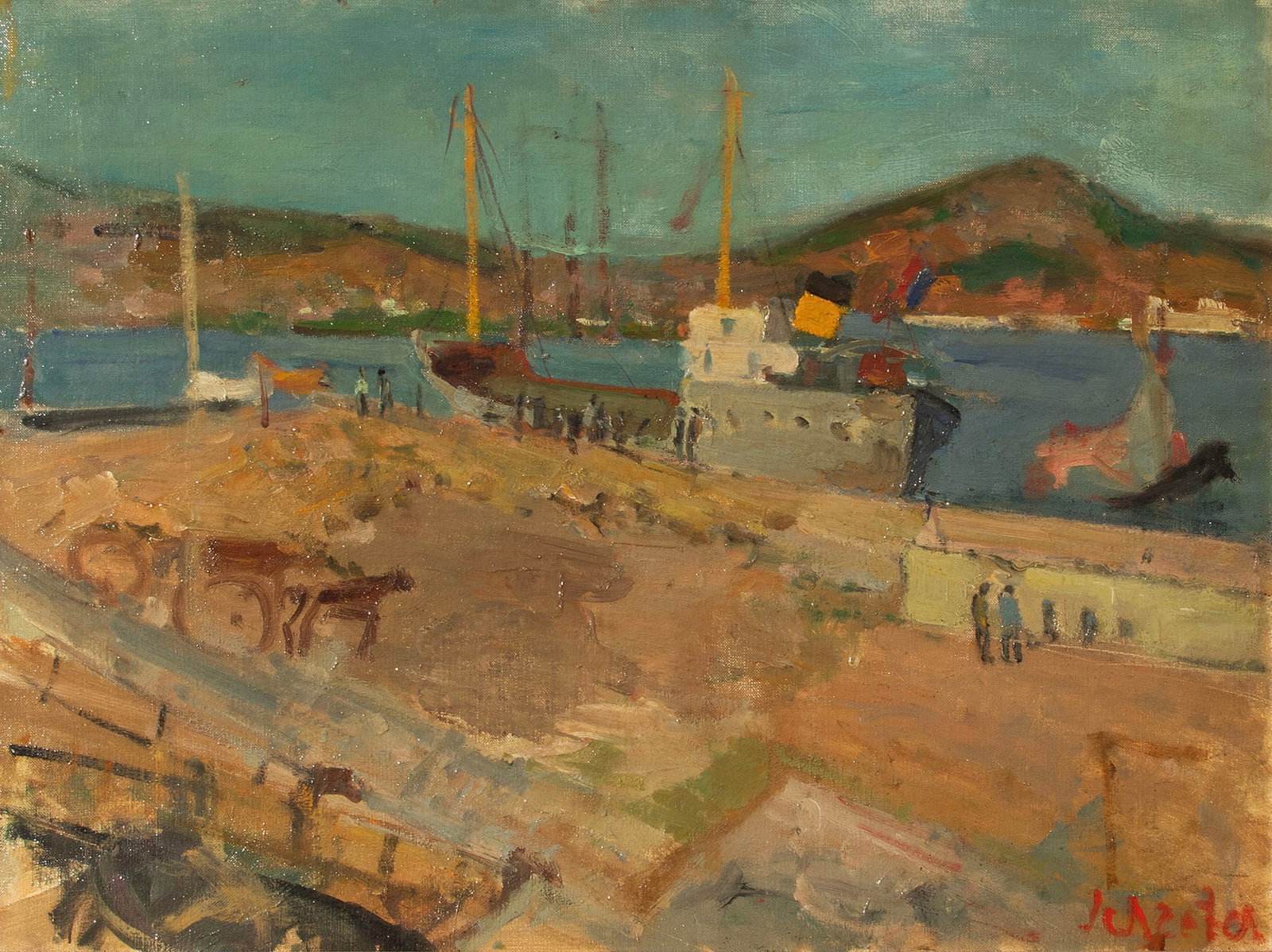 Zygmunt (Szreter) Schreter (1886-1977) Polish: THE HARBOR oil painting on canvas with shiny varnish, signed lower right, 21 x 28?, frame 28.25 x 35.25 x 3?. Provenance: Manhattan Galleries, Pasadena. From the Brattleboro Museum & Art Center,