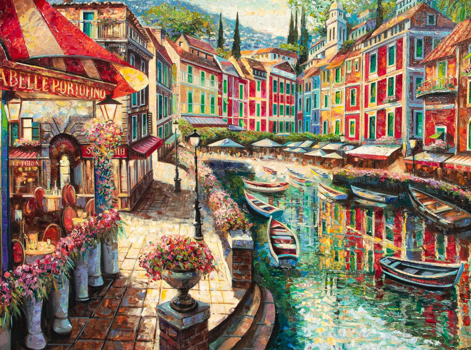 Vadik Suljakov (b. 1960) Russian: BELLA PORTOFINO, 2011, acrylic painting mixed media on canvas, signed and dated and titled on the verso, 30 x 40?, frame 38.50 x 48.50 x 2.50?.