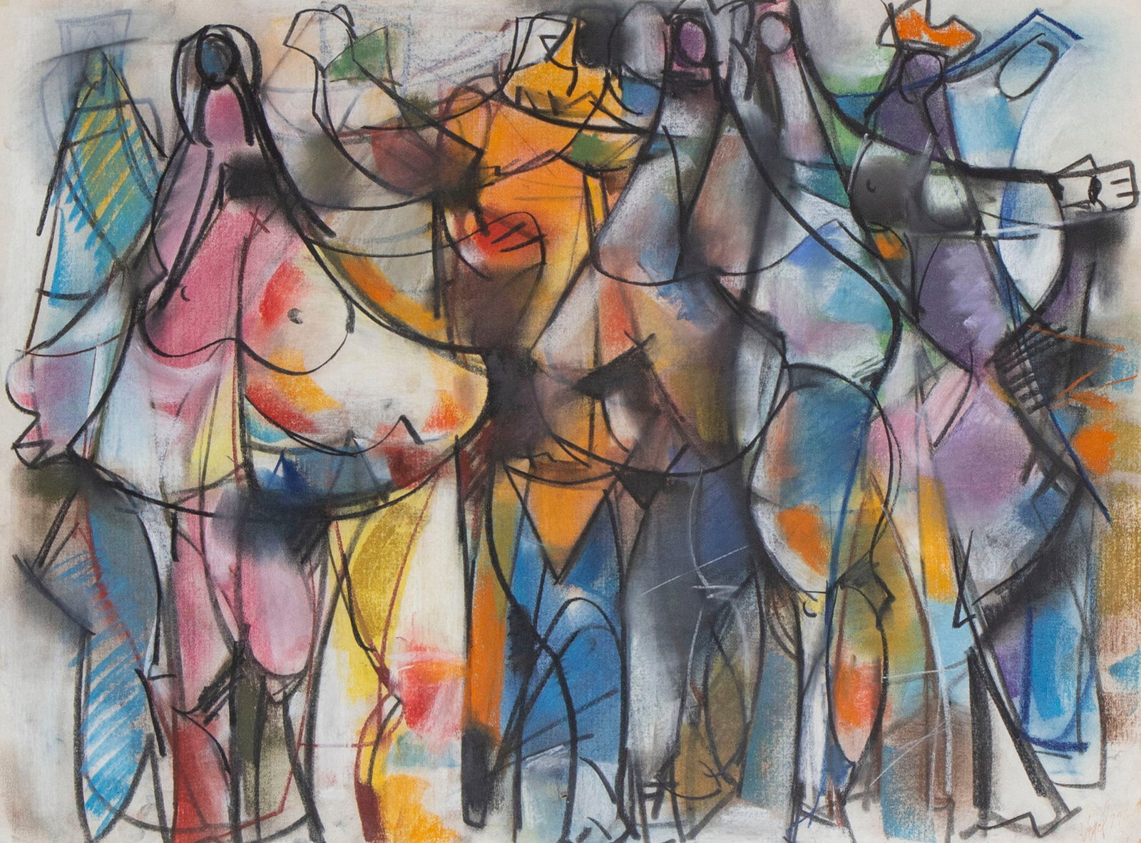 Joseph Vogel (1911-1995) New York: STUDY FOR MANICS, 1979, oil stick, color pastel on paper, signed and dated lower right, signed and titled on back of the frame, sight 17.50 x 23.50?, frame 26.50 x 34.50? with glass. From the Brattleb