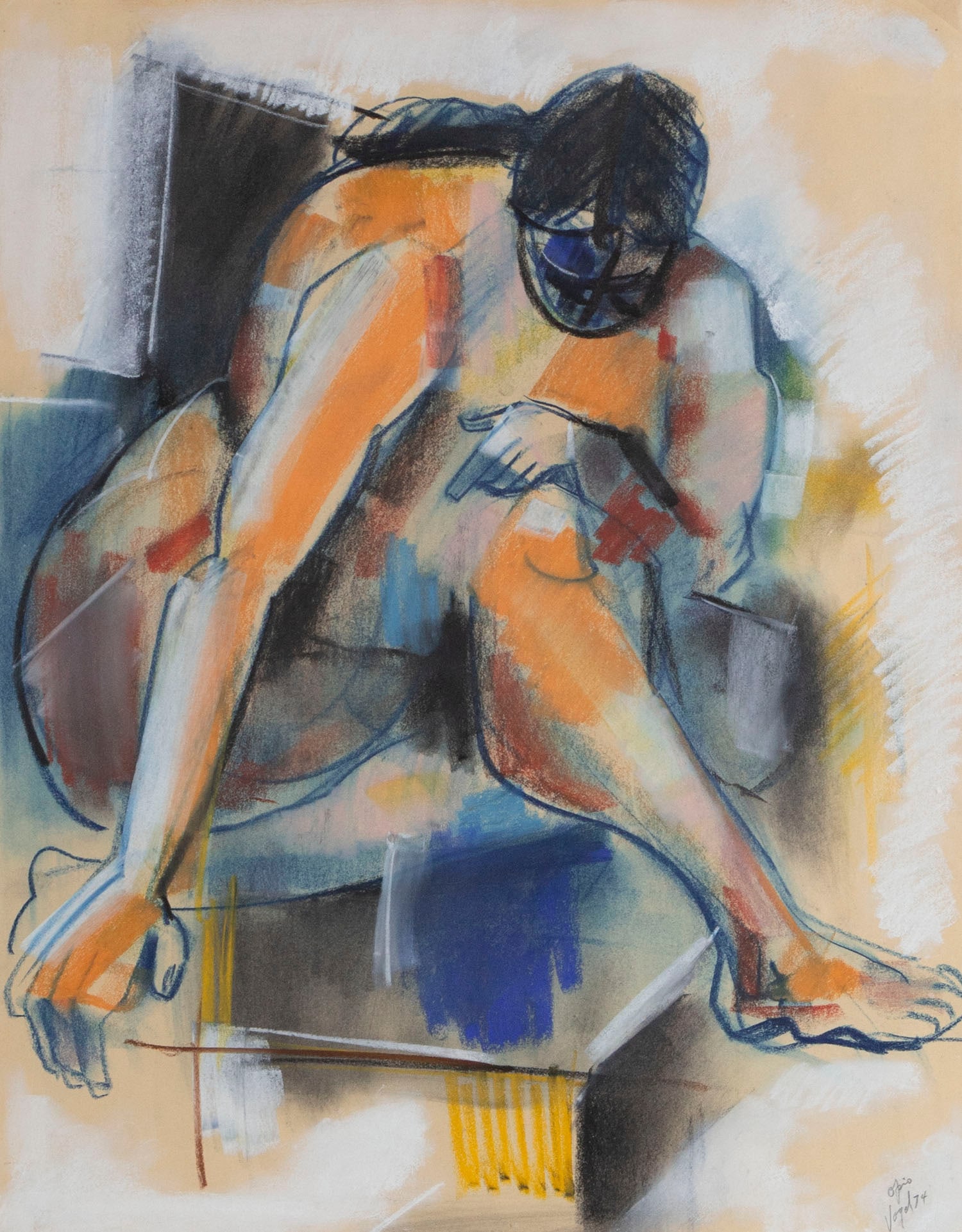 Joseph Vogel (1911-1995) New York: SEATED WOMAN, 1974, color pastel on paper, signed and dated and inscribed Opio lower right, sight 22 x 17?, frame 30.50 x 26.50? with glass. From the Brattleboro Museum & Art Center, Vermont.