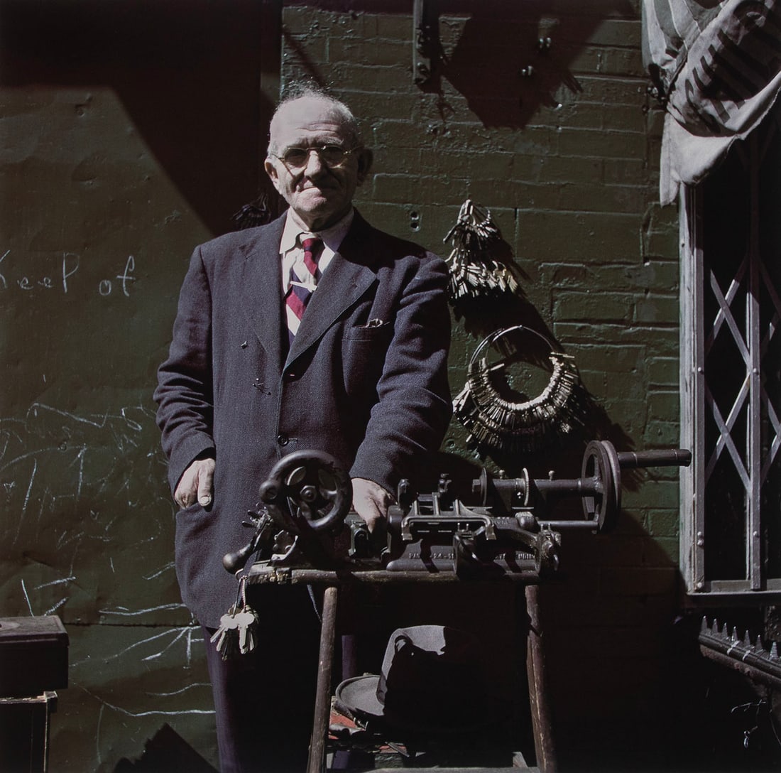 Ida Wyman (1926-2019) New York Wisconsin: THE KEY MAKER EAST HARLEM NEW YORK CITY 1947, color inkjet pigment print, signed in pencil on verso, sheet 19 x 19?.