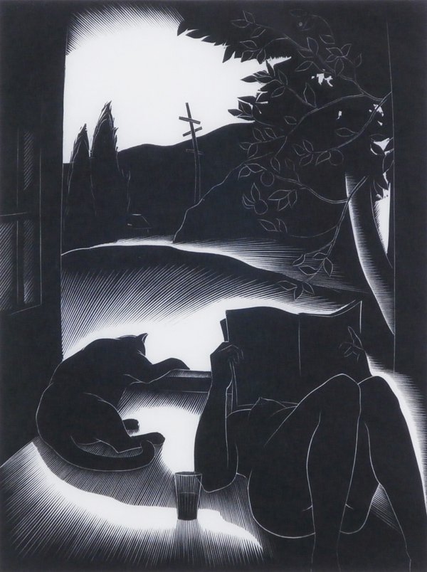 Paul Landacre (1893-1963) American: SULTRY DAY (LC.13), 1940, woodcut print, signed in pencil, from the numbered edition 60, image 8 x 6”, full margins, framed with glass, some mild crinkling in margins, otherwise in apparently very g