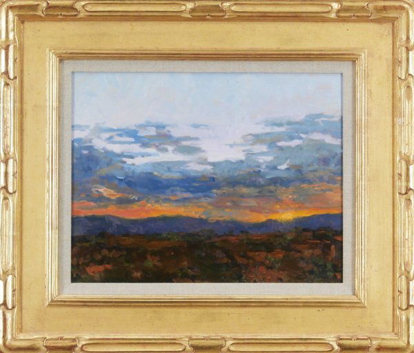 Jesse Powell (b. 1939) American: SUNSET, oil painting on canvas, signed lower right, 11 x 14”, framed, in very good studio condition.