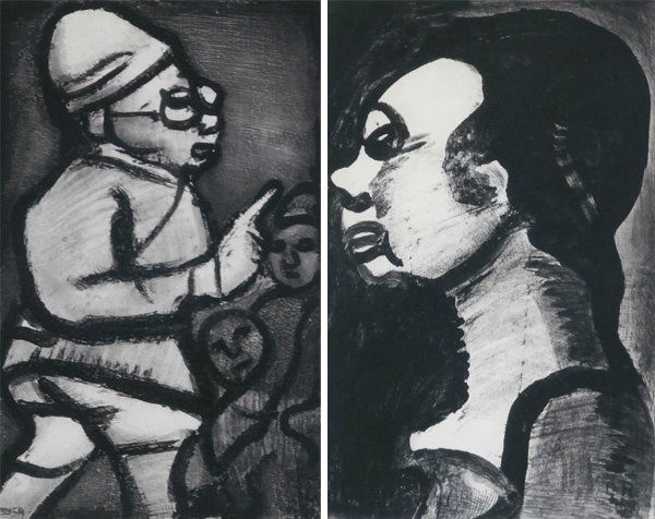 Georges Rouault (1871-1958) French (two): PERE UBU, 1919-1928, two aquatint etchings, both with initials and dates in plate, images 11 ¾ x 7 ½” & 10 ½ x 6 ½”, both with full margins and framed with glass, both with some toning, one wi