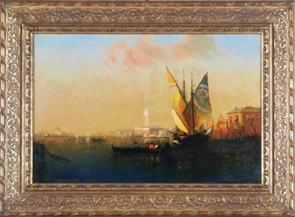 In the style of Felix Ziem (1821-1911) French: VENICE, oil painting on canvas, signed lower right, 15 ½ x 23 ¾”, framed, professionally restored and relined.