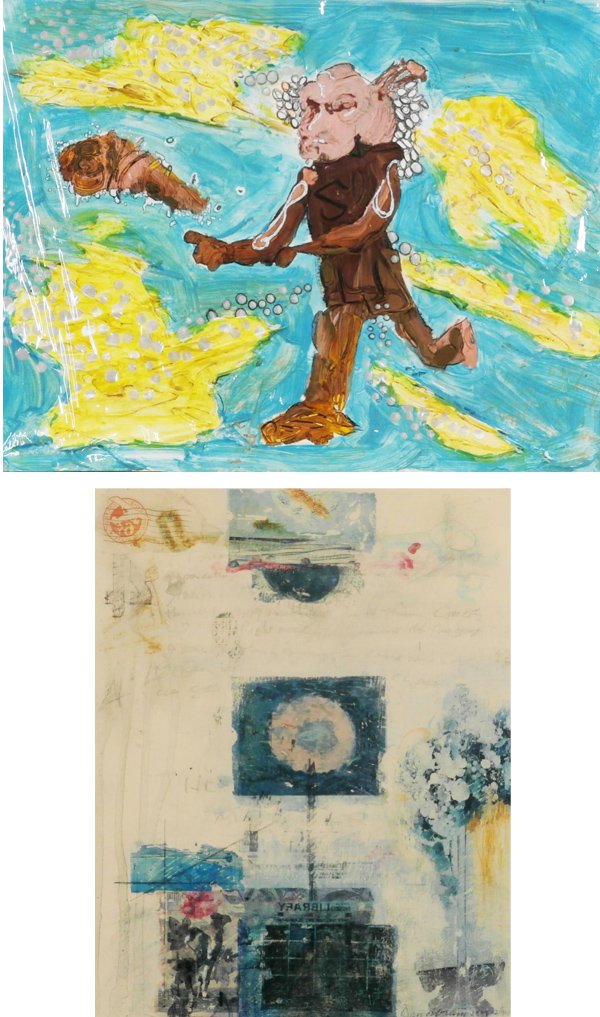 Dan Abramson & Jesse Bercowetz/ Matt Bua (two): Dan Abramson, DECEMBER SUN IX, 1994, lost paper collage, signed and dated lower right, 13 1/8 x 9, framed, provenance: Louis Stern Fine Arts, West Hollywood; Together with Jesse Bercowetz/ Matt Bua, B