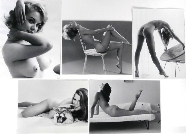 Peter Gowland (b. 1920) American (three): NUDE WOMAN WITH FUR RUG; SMILING NUDE; NUDE LYING ON COUCH; NUDE ON CHAIR; BENDING NUDE WITH CHAIR, five gelatin silver prints, sizes from 12 x 16” to 18 x 14”, overall in good condition aside fro