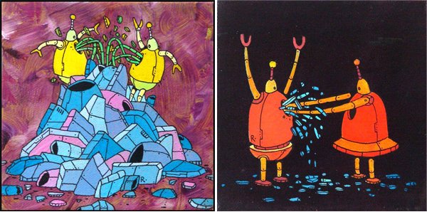 R. Nicholas Kuszyk (20th/ 21st Century) American (two): ROBOTS, 2008, two acrylic paintings on canvas, each signed and dated on verso, both in good studio condition. (2)