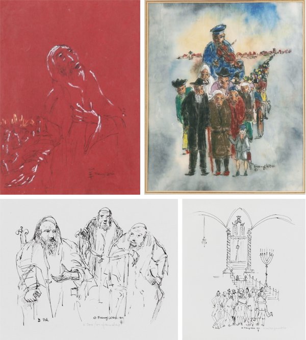 Franz Weiss (20th Century) American (thirty-five): THE DIASPORA, 1972; PRAYING MAN, 1969, two, each a watercolor with pastel and ink on paper, each signed and dated lower right, sights 11 x 9” & 12 x 9”, both framed with glass, both in apparently 