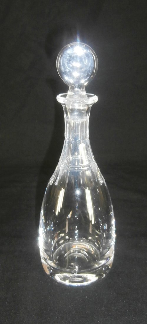 Glass: William Yeoward: Crystal decanter with stopper, signed, 10” tall.