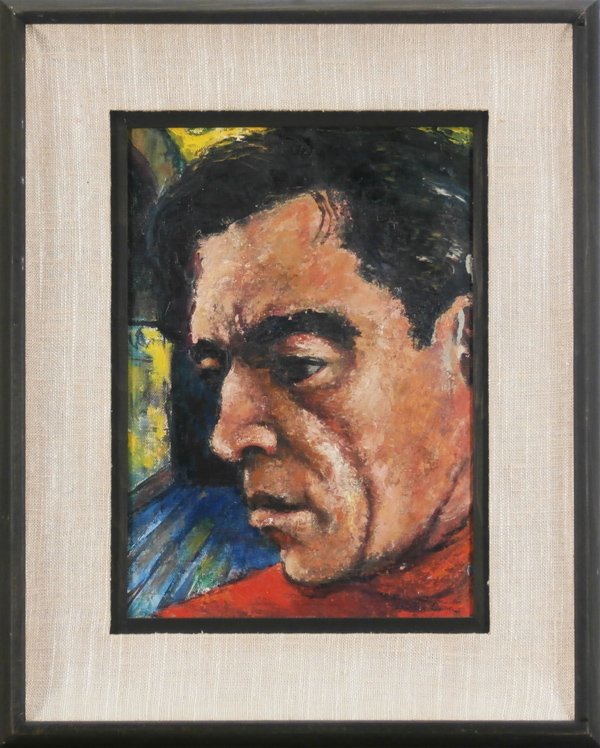 Anthony Quinn (1915-2001) Mexican/ American: SELF-PORTRAIT, oil painting on canvas board, signed lower left, 14 x 10”, framed, in good studio condition.