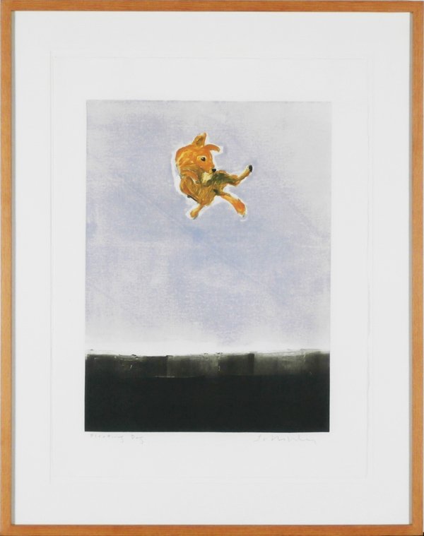 Fritz Scholder (1937-2005) Native American: FLOATING DOG, monotype, signed in pencil, image 23 ½ x 17 ½”, full margins, framed with glass, in apparently very good studio condition.