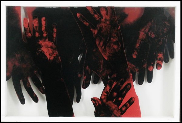 Rafael Canogar (b. 1935) Spain: COMPOSICION, 1971, color screenprint on three sheets of Plexiglas, from the numbered edition 50, signed & dated & titled & numbered on verso of frame, overall 15 x 22 x 2 ½”, soiling and wear on fr