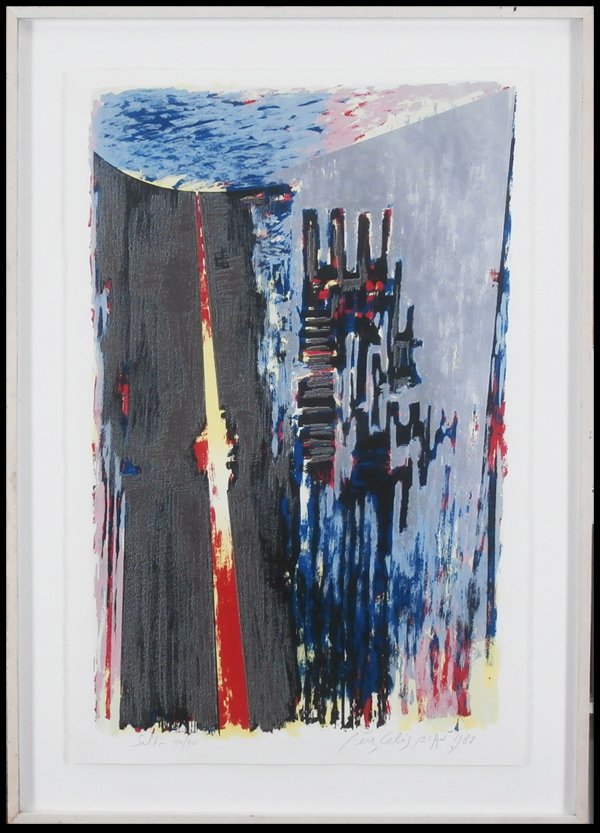 Perez Celis (1939-2008) Argentinean: SALTO, 1988, color screenprint, signed in pencil, from the numbered edition 90, sheet 40 x 26 ½”, discardable frame with glass, a few soft handling creases, otherwise in apparently good condition.