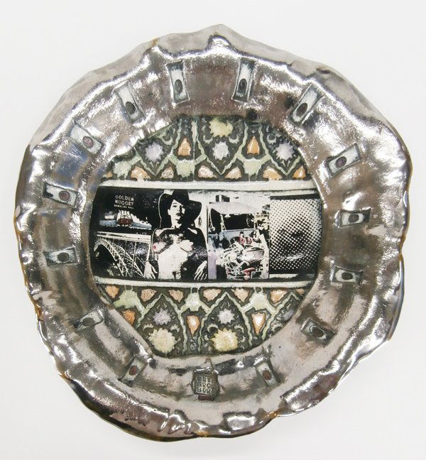 Erik Gronborg (. 1931) Californian: GOLDEN NUGGET, painted and glazed ceramic charger, 15” diameter, signed, in good studio condition. Provenance: Acquired directly from the artist by the present owner’s father.