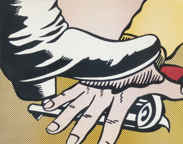 Roy Lichtenstein (1923-1997) American: FOOT AND HAND (C.11.4), 1964, offset color lithograph on white wove paper, signed and dated and numbered in pencil upper left inside the boot, from the numbered edition 300, image 16 ¾ x 21”, sheet