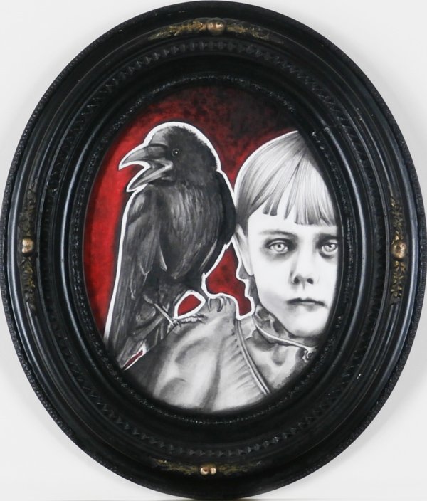 Michael Mararian (20th/ 21st Century) American: INKY DREADFULS: LITTLE UNFORTUNATES, 2008, watercolor and gouache on paper, signed lower right, 9 ½ x 7 ½” oval, in artist’s designed frame, with exhibition catalogue, in good studio condition. 