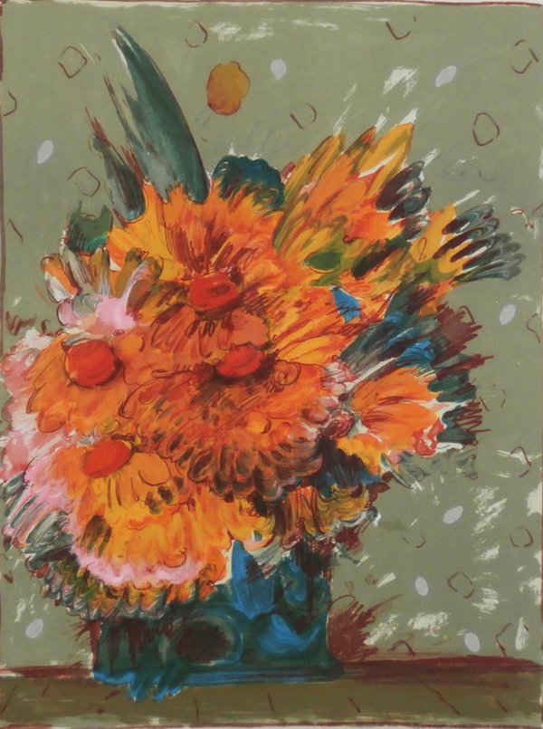 Peter Max (b. 1937) German/ American: BROWN FLOWERS, 1978, color lithograph, signed in pencil, from the numbered edition 300, image 21 x 17”, full margins, published by Circa Gallery, with blindstamp, framed with glass, in apparently go
