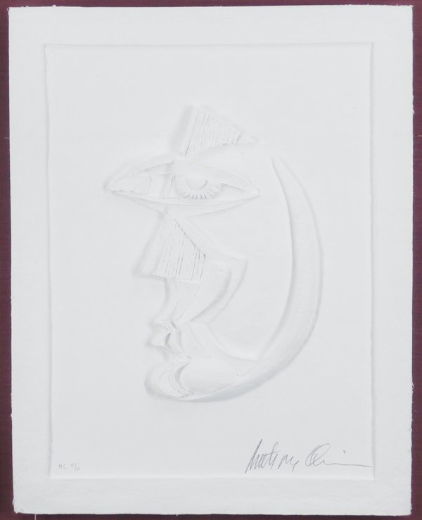 Anthony Quinn (1915-2001) Mexican/ American: UNTITLED, cast paper multiple, signed in pencil, from the numbered edition 10 hors commerce, 28 x 22 x 1”, loosely mounted in framed, in good condition.