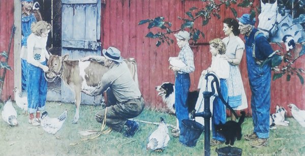 Norman Rockwell (1894-1978) American: FOUR H COW, color collotype, signed in pencil, artist’s proof (probably of 60) aside from the numbered edition (probably 200), image 14 ¼ x 27 ¾”, full margins, with Circle Gallery blind stamp,
