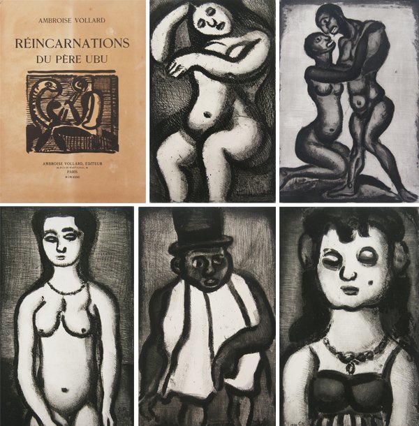 Georges Rouault (1871-1958) French (22 etchings & more): REINCARNATIONS DU PERE UBU, 1932 Ambroise Vollard Editeur, the portfolio of twenty-two loose leaf etchings on Arches paper, each signed and dated in plate, sheets 17 ¼ x 12 ¾”, seven with some fox