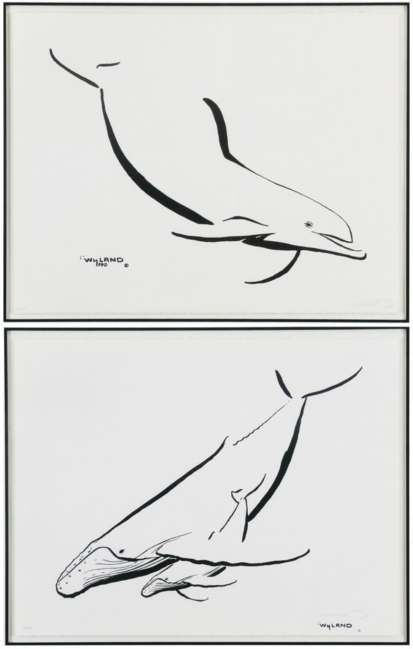 Robert Wyland (b. 1956) American (two): ORCA; HUMPBACK WHALE, two lithographs, both signed in pencil and from the numbered editions 750, sheets 18 x 24”, both framed, Orca with minor toning at sheet edge, otherwise both in apparently good