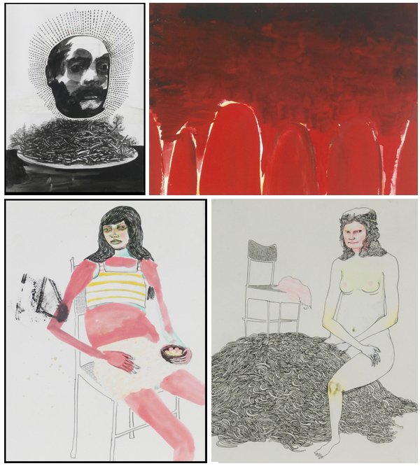 Christopher Davidson (b. 1979) American (four): UNTITLED, 2006-2008, two ink drawings with watercolor, 19 ¾ x 15 ¼”; UNTITLED, watercolor on paper, 9 ½ x 13”; UNTITLED, ink wash on graph paper, 11 x 8 ½”, all signed and dated on verso, al
