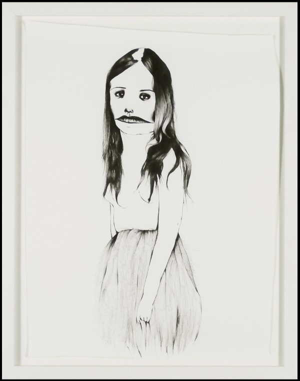 Erica Eyres (b. 1980) Canadian: SASHA, 2007, ink drawing on paper, 33 x 25”, framed with glass, in apparently good studio condition.
