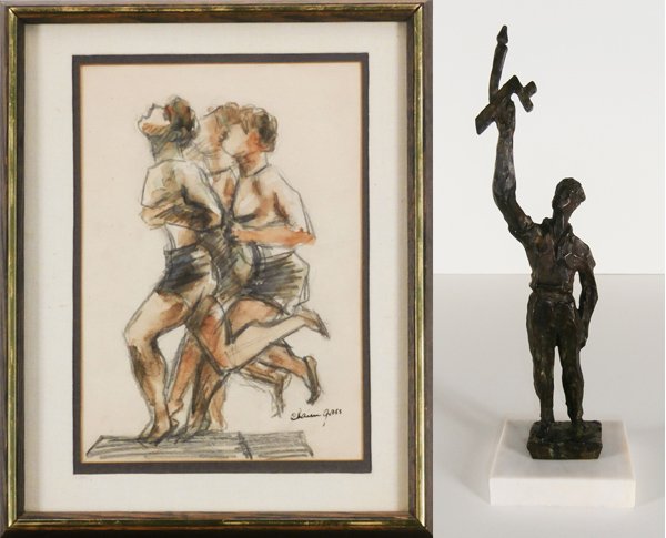 Chaim Gross (1904-1991) American (two): RUNNERS, watercolor and graphite on paper, signed lower right, 10 ¾ x 7 ¾”, tear right center sheet edge extending into image, some soft creases and minor soiling, otherwise in apparently good con