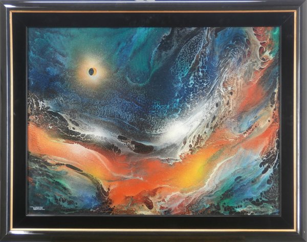 Leonardo Nierman (b. 1932) Mexican: COSMIC WAVE, oil painting on Masonite, signed lower left, sight 23 x 31”, framed, in very good studio condition.
