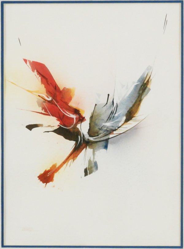 Leonardo Nierman (b. 1932) Mexican: DYNAMIC, watercolor on paper, signed lower left, sight 14 ½ x 10 ½”, framed with glass, in apparently good studio condition. Provenance: Red Fern Gallery.
