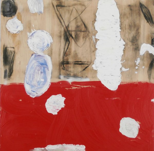 Tom Savage (b. 1953) American: ZOO, 2010, acrylic painting and charcoal on wood, signed dated and titled, 36 x 36”, in good studio condition.