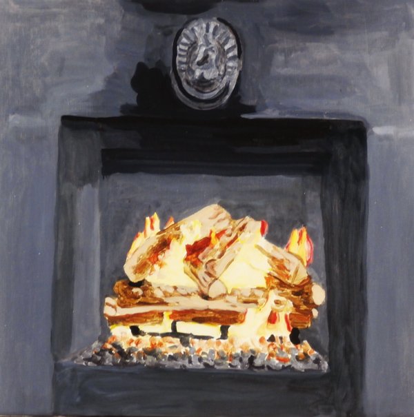 Margaux Williamson (20th/ 21st Century) Canadian: FIREPLACE, 2007, acrylic painting on birch panel, signed dated and titled on verso, 16 x 16”, in very good studio condition.