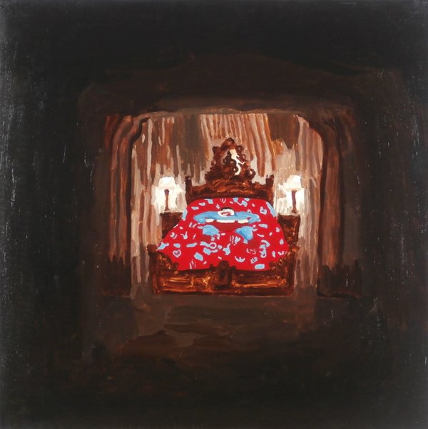 Margaux Williamson (20th/ 21st Century) Canadian: SUPERMAN COMFORTER, 2008, acrylic painting on canvas, signed dated and titled on verso, 30 x 30”, very small unobtrusive craquelure spot lower left, otherwise in very good studio condition.