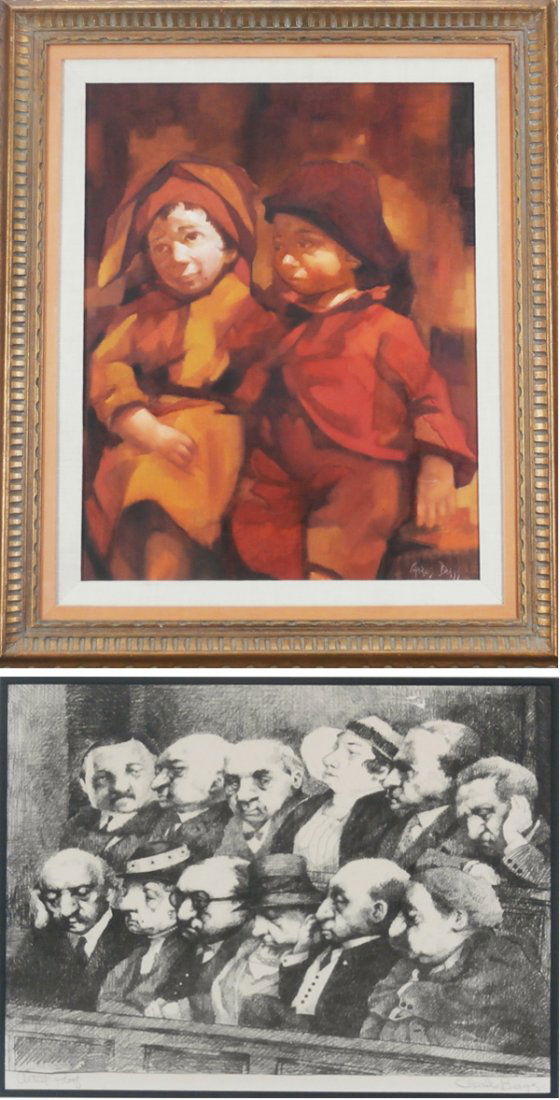 Charles Bragg (b. 1931) Californian (two): TWO CHILDREN, oil painting on canvas, signed lower right, 28 x 22”, scratch lower right, small repair upper center, otherwise in good studio condition; THE JURY, print, signed in pencil, artist’s