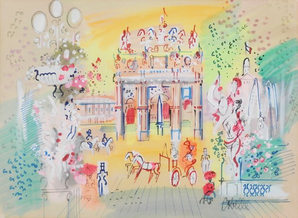 Charles Cobelle (1902-1998) American/French: PARIS, acrylic painting on paper, signed lower right, sheet 22 x 30”, framed with glass, possibly some mild toning, otherwise in good condition.
