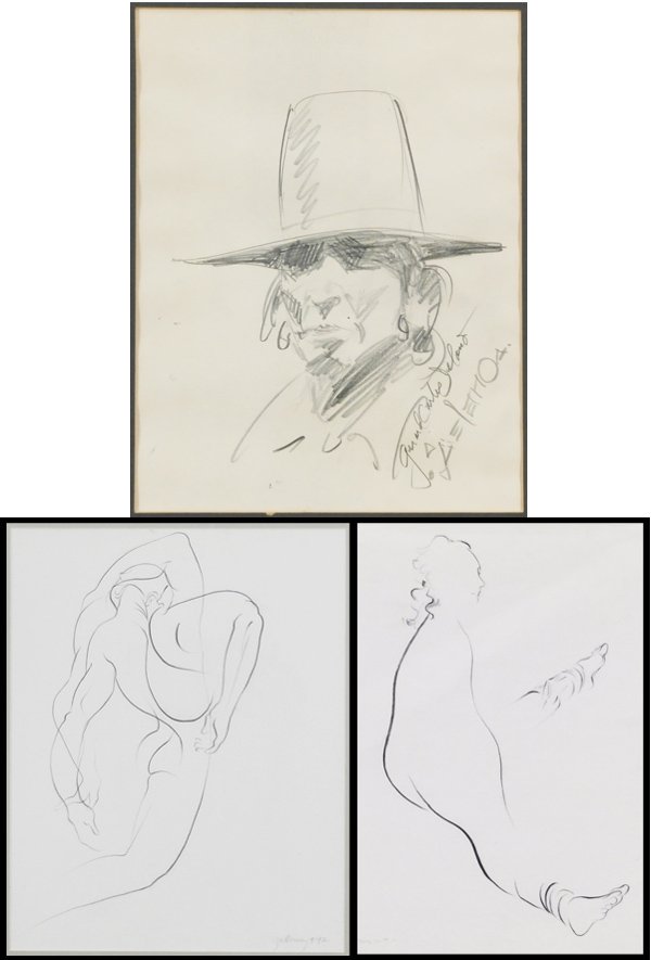 Gerard Delano (1890-1972), Artist unidentified &: Gerard Delano, PORTRAIT OF WESTERN MAN, pencil drawing on paper, signed lower right, 11 ¼ x 8 ½”, silverfish damage to surface including wormholes, masking tape around perimeter verso; Together wi