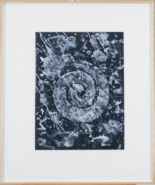 Sam Francis (1923-1994) American: UNTITLED (I.43; SFE.011), 1983, blue/back and white ground aquatint etching, signed in pencil, from the numbered edition 10, image 23 ¾ x 18”, sheet 34 x 28 ¼”, printed by Jacob Samuel, publishe