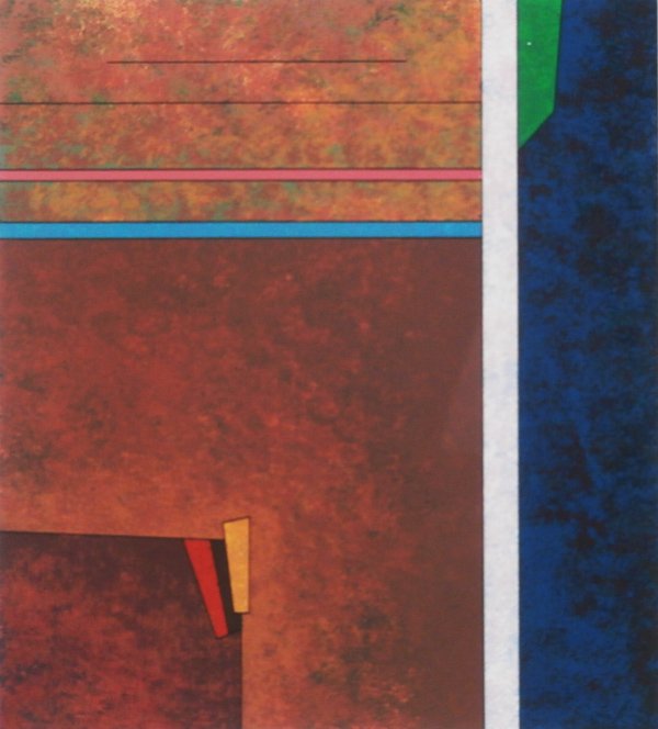 Gunther Gerzso (1915-2000) Mexican: UNTITLED, 1980, color screenprint, signed in pencil, from the numbered edition 100, image 13 ½ x 12 ¼”, full margins, framed, a few soft handling creases, otherwise in apparently good condition.