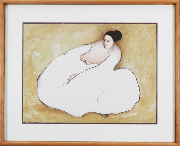 R. C. Gorman (1931-2005) Native American: LELIA WITH CHILD (A&N. page 159), 1978, color lithograph, signed in pencil, from the numbered edition 100, with artist’s blindstamp, sheet 22 x 30”, framed with glass, in apparently good condition