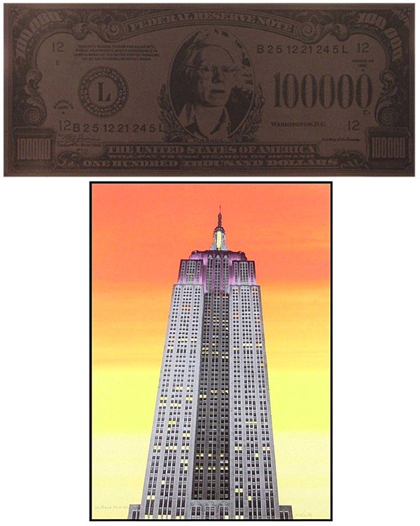 Michael McKenzie (20th Century) American (two): NEGOTIABLE (Portrait of Andy Warhol), 1990, original mono-screenprint on black paper, signed in pencil on verso, sheet 16 ¼ x 38”; PHALLACIES ABOUT SMOG or WELCOME TO NEW YORK, original mono-screen