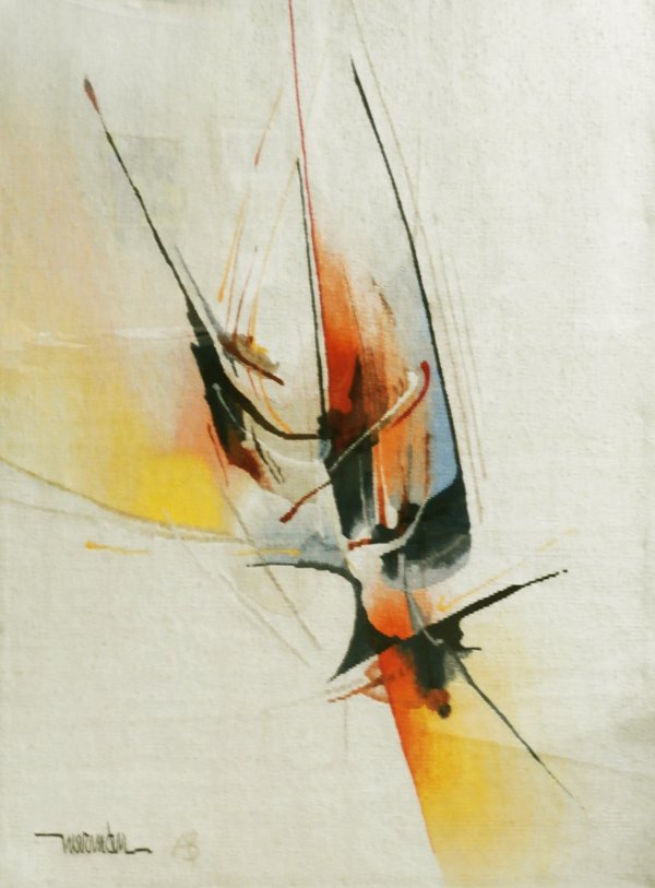 Leonardo Nierman (b. 1932) Mexican: UNTITLED, hand-woven wool tapestry, signed lower left in design and inscribed AB, size 76 x 56”, framed. This was purchased as an Aubusson tapestry from the B. Lewin Gallery.