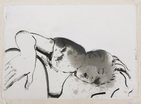 David Ostrowski (b. 1981) German: WOMAN, 2007, acrylic painting on linen, signed and dated on verso, 20 x 28”, un-stretched 24 ½ x 31 ¼”, in good studio condition.