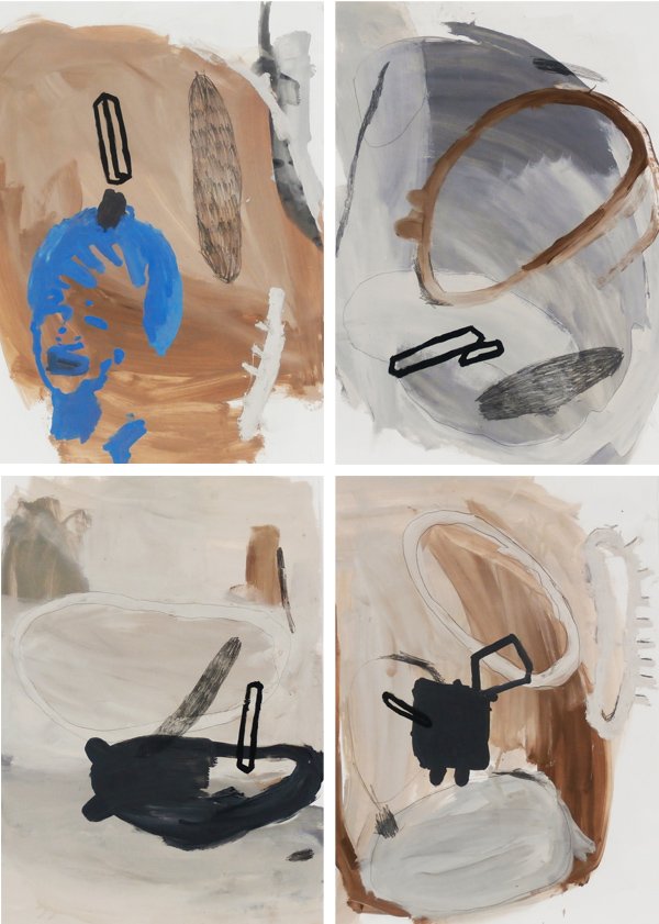 David Ostrowski (b. 1981) German: VARIOUS, 2004, four acrylic paintings on paper, signed and dated on verso, sheets 33 x 23 ¼”, all in good studio condition. (4)